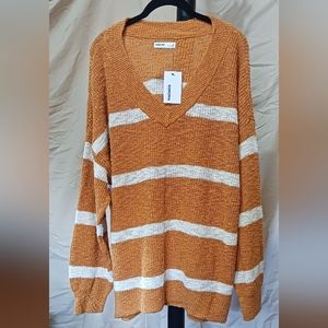 Women's Plus Sonoma Long Sleev Striped V-neck Sweater